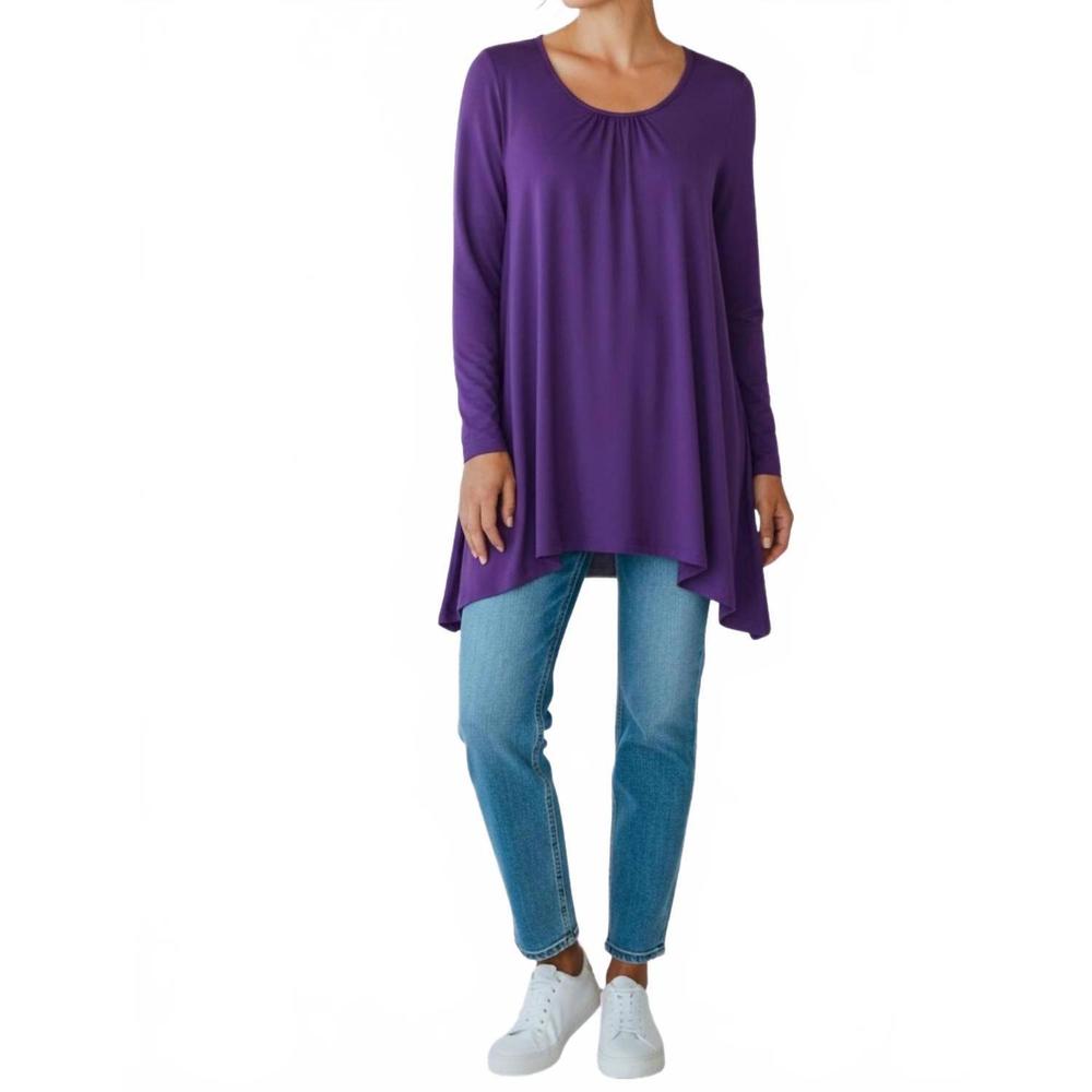 NEW DIVA USA sibella pleated front long sleeve blouse in purple